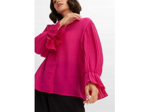 B.P.C bluzka koszulowa szyfonowa różowa z plisowanymi rękawami ^40