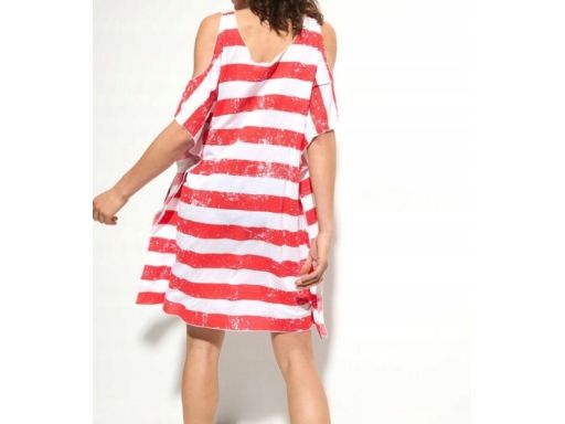 B.P.C sukienka plażowa biało-czerwona w paski z wycięciami 44/46.