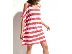 B.P.C sukienka plażowa biało-czerwona w paski z wycięciami 44/46.