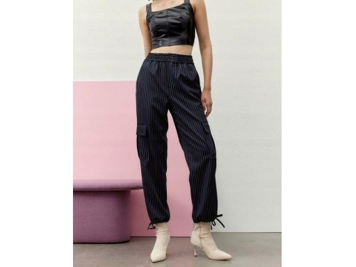 B.P.C spodnie 7/8 bojówki damskie granatowe w paseczki 34.