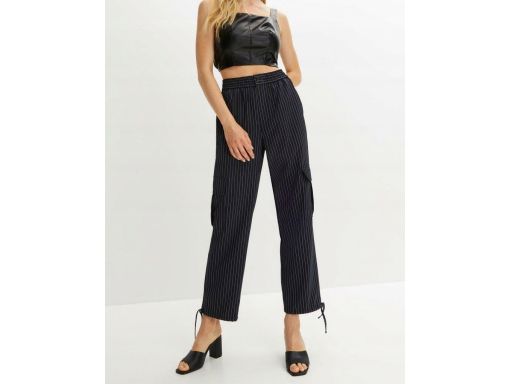 B.P.C spodnie 7/8 bojówki damskie granatowe w paseczki 34.