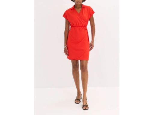 B.P.C czerwona sukienka efektem założenia kopertowego 48/50.