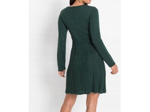 B.P.C dzianinowa sukienka ciemnozielona z plisowaniem r.44/46