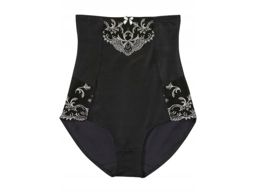 B.P.C. majtki figi panty shape wysoka talia czarne z białym haftem ^42