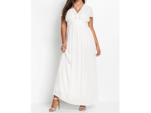 B.P.C długa śmietankowa sukienka z koronką 36.