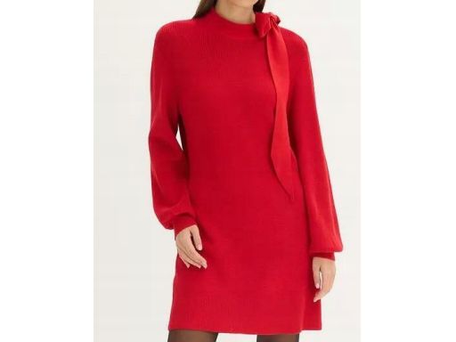 B.P.C sukienka dzianinowa czerwona z wiązaniem przy dekolcie r.52/54