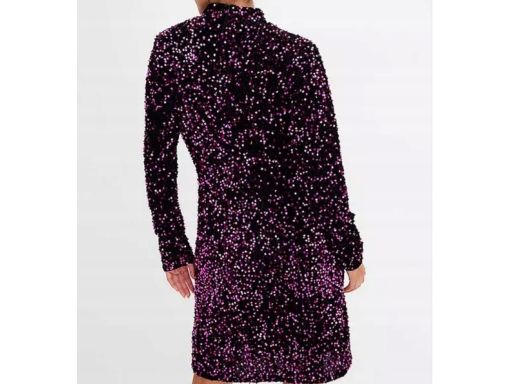 B.P.C sukienka ze stójką czarna w cekiny w kolorze fuksji r.52/54