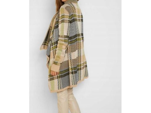 B.P.C kardigan asymetryczny z frędzlami w kratę 36/38.