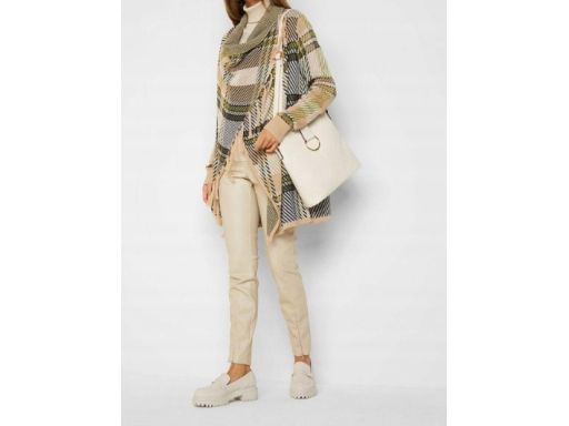 B.P.C kardigan asymetryczny z frędzlami w kratę 36/38.