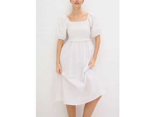 B.P.C sukienka midi biała bawełniana z marszczeniem r.44