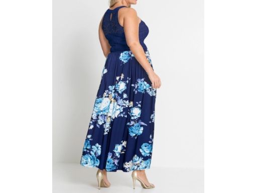 B.P.C długa sukienka w kwiaty z koronką granatowa r.38