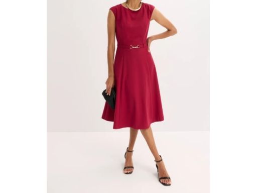 B.P.C sukienka midi z z paskiem bordowa 50.