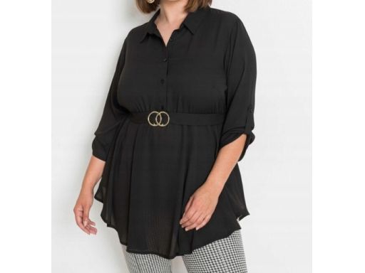 B.P.C bluzka koszulowa czarna dłuższa z paskiem 48.