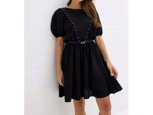 B.P.C sukienka czarna z dżetami i paskiem r.42