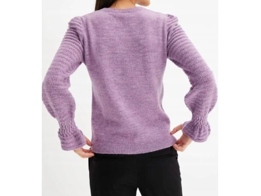B.P.C fioletowy sweter z falbankami na rękawach 52/54.