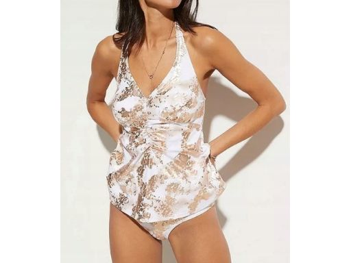 B.P.C tankini biało-złote we wzory z figami wysoki stan r.42
