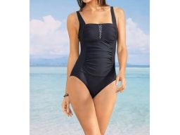 B.P.C kostium kąpielowy shape czarny z marszczeniem i dżetami r.42