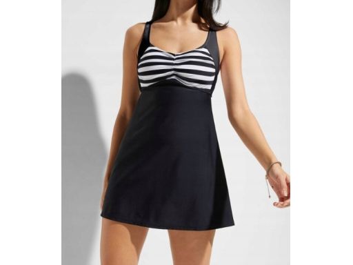 B.P.C długie tankini czarno-białe w paski z figami z wysokim stanem 44