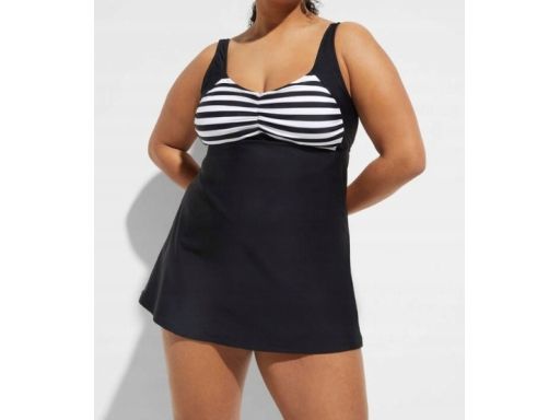 B.P.C długie tankini czarno-białe w paski z figami z wysokim stanem 44