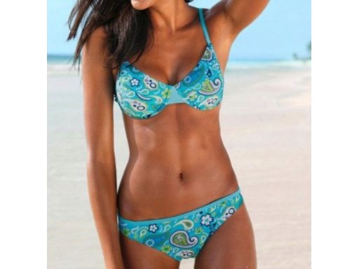 B.P.C miękkie bikini na fiszbinach i figi niebieskie we wzory r.42 (80