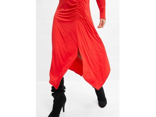 B.P.C czerwona sukienka midi z marszczeniem 36/38.