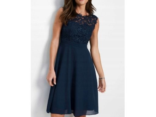 B.P.C sukienka szyfonowa z koronką granatowa r.46