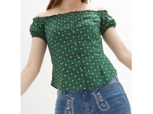 B.P.C zielona bluzka carmen z nadrukiem ^44