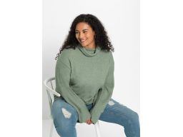 B.P.C sweter z szerokimi rękawami i golfem dymny zielony r.36/38