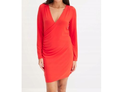 B.P.C sukienka mini czerwona z marszczeniem i dekoltem kopertowym 48/5