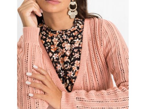 B.P.C pudrowy róż sweterek kopertowy ażurowy ^36/38