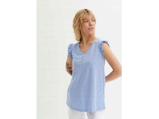 B.P.C t-shirt błękitny z falbankowymi rękawkami 52/54.