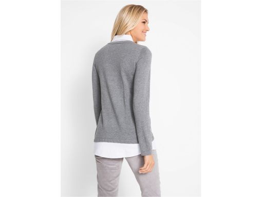 B.P.C sweter szary ze wstawką koszulową i cekinową gwiazdką r.40/42