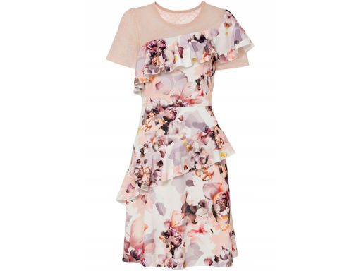 B.P.C Sukienka z koronką i falbanką w kwiaty ^36/38