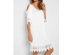 B.P.C sukienka tunika plażowa odkryte ramiona biała z koronką r.40/42