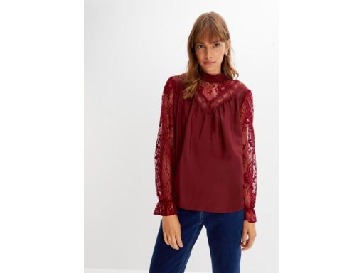 B.P.C bordowa bluzka szyfonowa z koronką 40.