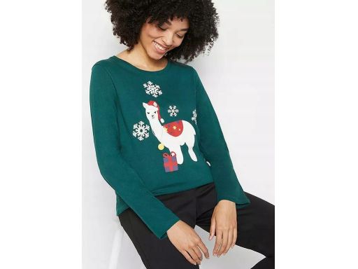 B.P.C bluzka ciemna zieleń z nadrukiem świąteczna r.48/50