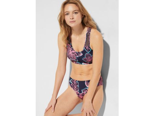 B.P.C bikini z biustonoszem bustier + figi granatowe w neonowe wzory ^