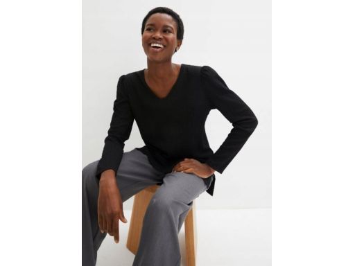 B.P.C czarna bluzka krepowana dekolt V ^56/58