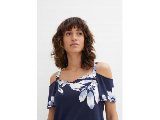 B.P.C bluzka granatowa w białe kwiary odkryte ramiona ^48/50