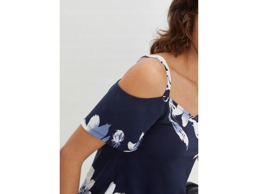 B.P.C bluzka granatowa w białe kwiary odkryte ramiona ^48/50