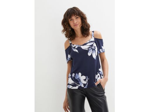 B.P.C bluzka granatowa w białe kwiary odkryte ramiona ^48/50
