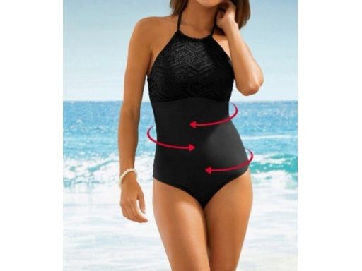 B.P.C kostium jednoczęściowy czarny ażurowy z wiązaniem r.40