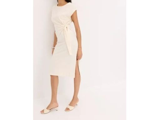 B.P.C śmietankowa sukienka bawełniana z przewiązaniem 40/42.