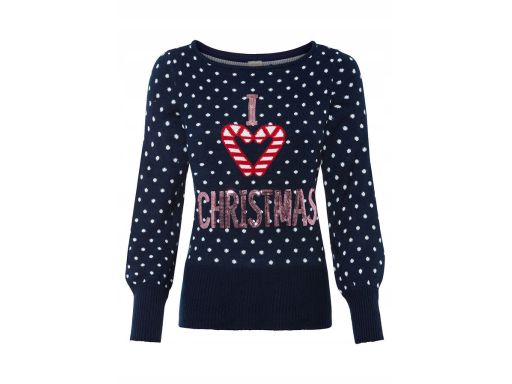 B.P.C sweter świąteczny granatowy w groszki z cekinami ^44/46