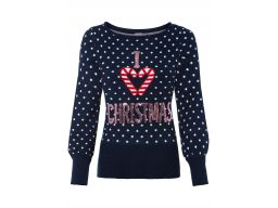 B.P.C sweter świąteczny granatowy w groszki z cekinami ^44/46