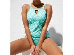 B.P.C turkusowe tankini w białe wzory z figami 44.