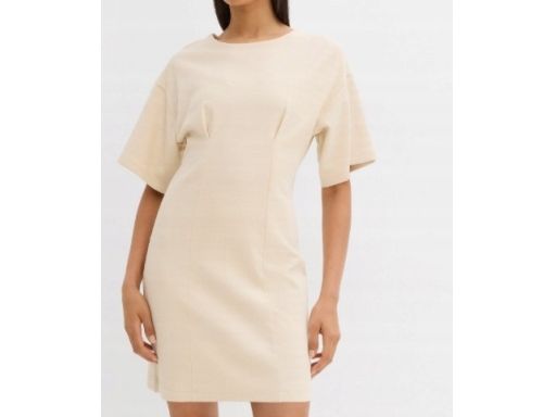 B.P.C sukienka shirtowa beżowa bawełniana z zaszewkami ^48/50