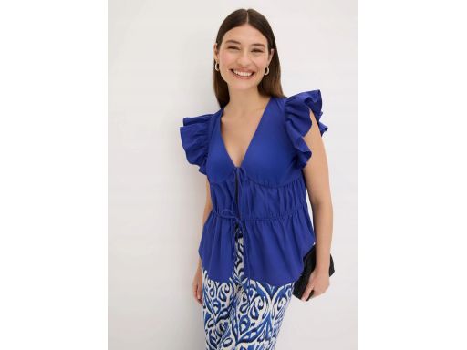 B.P.C bluzka chabrowa bawełniana wiązana z marszczeniami i falbankami