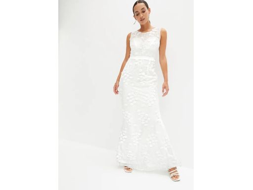 B.P.C suknia ślubna z siateczkowego materiału z aplikacją z kwiatuszkó