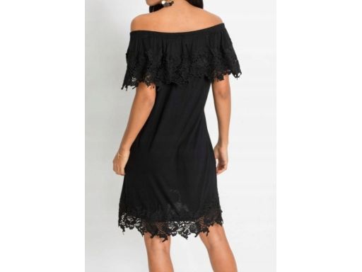 B.P.C sukienka czarna carmen z koronką r.40/42